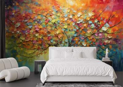 A Textured Colorful Oil Painting of a Tree Wall mural