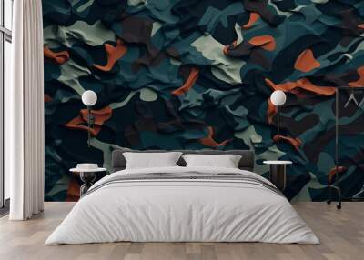 A Textured Green and Orange Camouflage Background Wall mural