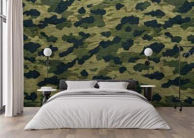 Army camo fabric texture in green. Classic military pattern for uniforms, paintball gear, and tactical wear. Wall mural