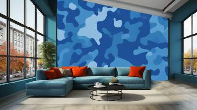 Blue military camouflage seamless pattern background banner. Camouflage pattern background. Wall mural