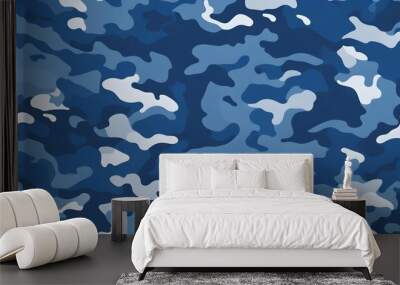 Blue military camouflage seamless pattern. Army camo texture for seamless wallpaper. Wall mural