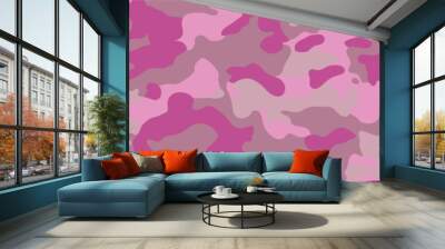 Camouflage seamless pattern background banner. Pink military camouflage backdrop. Vector illustration. Wall mural