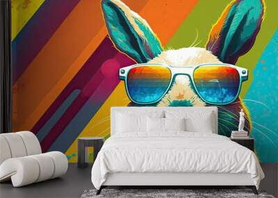 cool bunny rabbit wearing sunglasses with a abstract colorful background, generative ai, generative, ai Wall mural