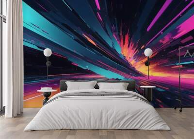 Futuristic abstract background with digital glitch effects, featuring distorted lines, vibrant pixels, and broken screen textures Wall mural