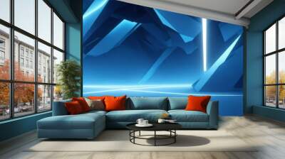 Futuristic blue background banner. Abstract blue banner with glowing lights and empty space. Wall mural