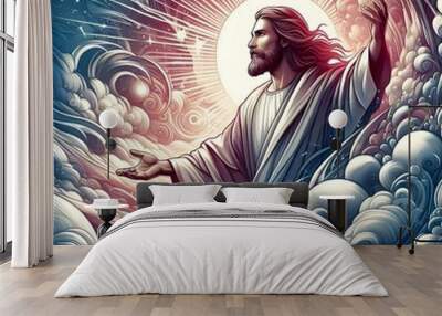 Jesus Christ in the Clouds Wall mural