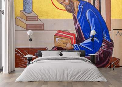 Bratislava, Slovakia. 2019/10/20. Icon of the Saint Matthew the Evangelist (Matthew the Apostle or Levi). The Greek Catholic church of the Exaltation of the Venerable Cross. Wall mural