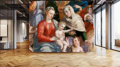 Valenciennes, France. 2017/9/14. The holy kinship by Maerten de Vos. Virgin Mary with Infant Jesus with Saint Elizabeth and Saint John the Baptist. From the Church of Saint-Jean in Valenciennes. Wall mural