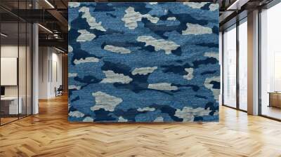 Military camouflage pattern in blue. Textured textile background for combat clothing and outdoor fashion. Wall mural