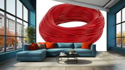 red Closeup shot of rolled electrical wire isolated on a white background Wall mural