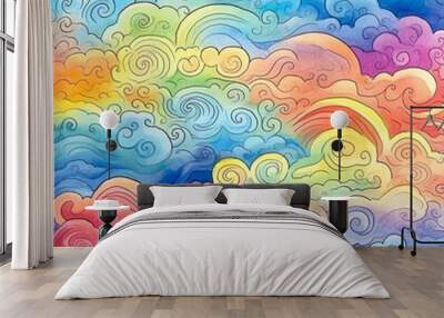 rainbow and clouds, generative AI Wall mural