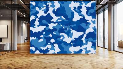 Seamless blue camouflage pattern. Military camouflage pattern background. Vector illustration. Wall mural