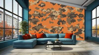 Seamless orange camouflage pattern. Military camouflage pattern background. Vector illustration. Wall mural