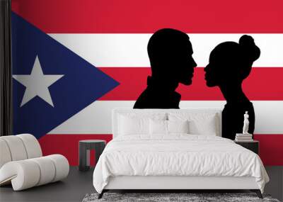 Silhouette of a Couple on a Puerto Rican Flag Wall mural