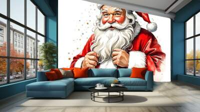 Smiling Santa Claus portrait in a red hat, perfect for Christmas and winter holiday designs. Wall mural