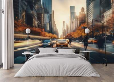 traffic in the city at sunset Wall mural