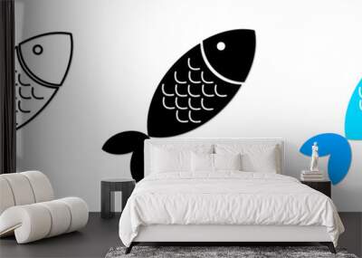 Vector fish icon with 3 kinds of design, outline, black and colored. vector Wall mural