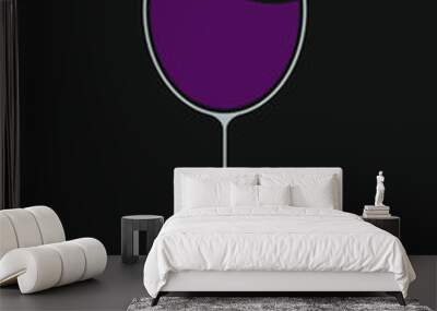 White outline vector illustration of a glass of wine on black background, a full glass of red wine, minimalist vector icon. Wall mural