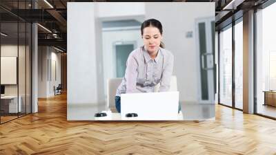 attractive young woman with laptop Wall mural