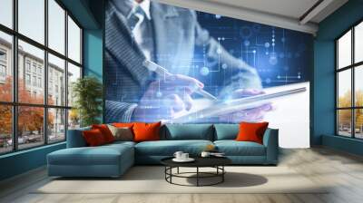 Business man works in office with tablet computer Wall mural