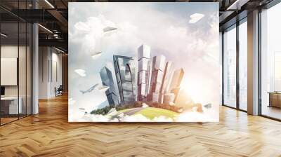 Concept of eco green life as elegant business center on white cl Wall mural