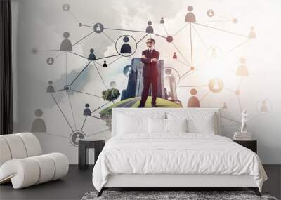 Concept of modern wireless technologies as effective tool for bu Wall mural