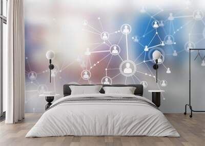 Concept of networking and connection against modern office blurred background Wall mural