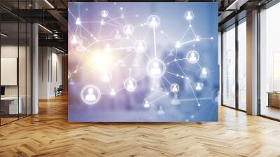 Concept of networking and connection against modern office blurred background Wall mural