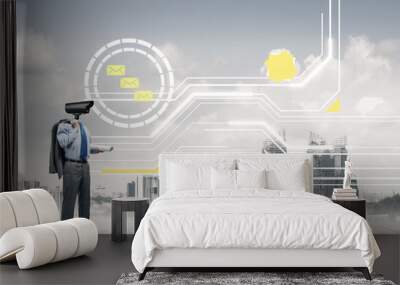 Concept of security and privacy protection with camera headed ma Wall mural