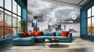 Concept of security and privacy protection with camera headed ma Wall mural