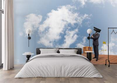 Concept of security and privacy protection with camera headed man Wall mural