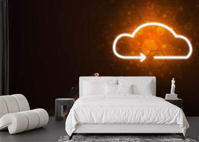 Digital cloud icon as symbol of wireless connection on dark background Wall mural