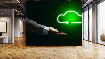 Digital cloud icon as symbol of wireless connection on dark background Wall mural