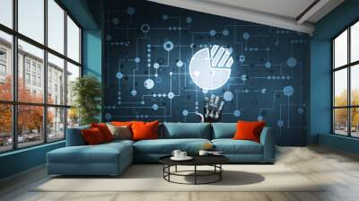 Digital diagram icon and man touching it with his finger Wall mural