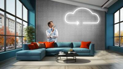 Elegant banker wearing red tie and cloud as idea concept Wall mural