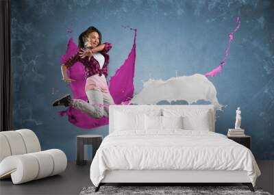 female dancer with splashes of paint Wall mural