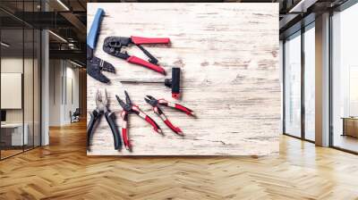 Instruments on wooden table Wall mural