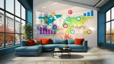 Modern office interior and close of businesswoman hand choosing  Wall mural