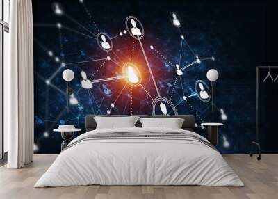 Modern wireless technologies as means of communucation and networking on dark background Wall mural