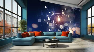 Modern wireless technologies as means of communucation and networking on dark background Wall mural