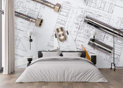 plumbing and drawings, construction still life Wall mural