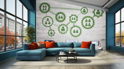 Top view of businesspeople sitting at table and using gadgets Wall mural