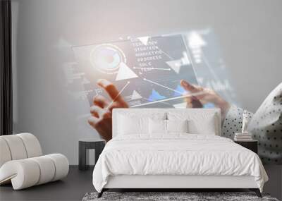 Woman hand touching virtual screen with pen Wall mural