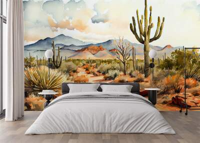 Arizona landscape, watercolor style, generative ai Wall mural