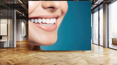 Dental care, beautiful smile of healthy woman, white teeth coloseup, dentist tooth whitening, generative ai Wall mural