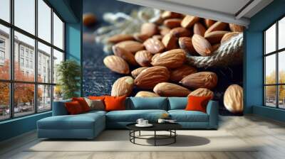 Healthy almonds organic seeds closeup, natural snack Wall mural