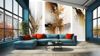 Set of abstract art posters, gold black and white texture, concept art, room decoration generative ai	 Wall mural