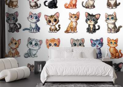 Set of cartoon cats, cute vector kittens t-shirt or mug idea Wall mural