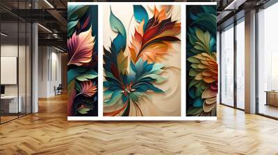 Set of floral art posters, pastel soft colors flowers concept art for wall or card templates, generative ai Wall mural