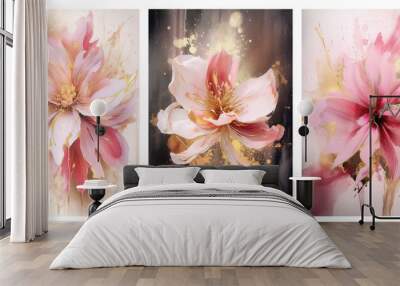 Set of flowers art posters, abstract modern concept art Wall mural